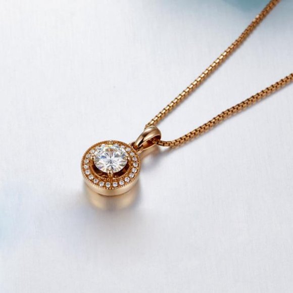 NEW 18K Rose Gold Diamond Halo Necklace - Picture 6 of 6